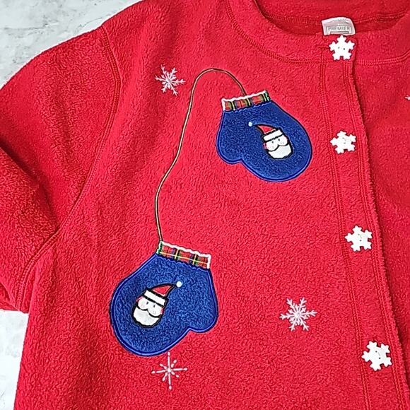 NWT Womens 2X Red Snow Flake Mittens Appliques Fleece Premier Cardigan - Picture 4 of 13